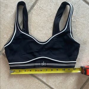 ALO Yoga Black Sports Bra with Wide Straps and White Trim